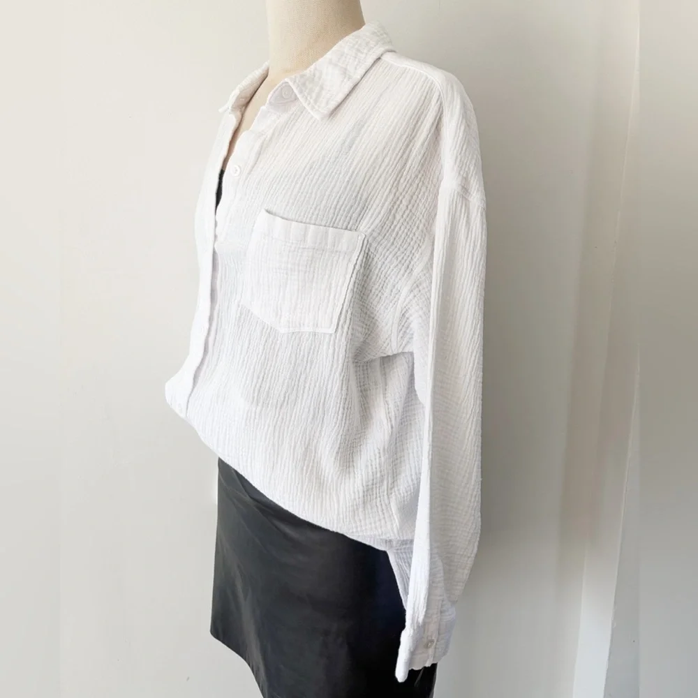 Rachel Roy White Textured Gauze Cotton Button Down - Large - Picture 8 of 10